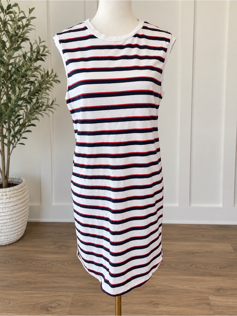 Frank & Eileen Striped Mini Muscle Dress Size Small White Navy Red-flawed